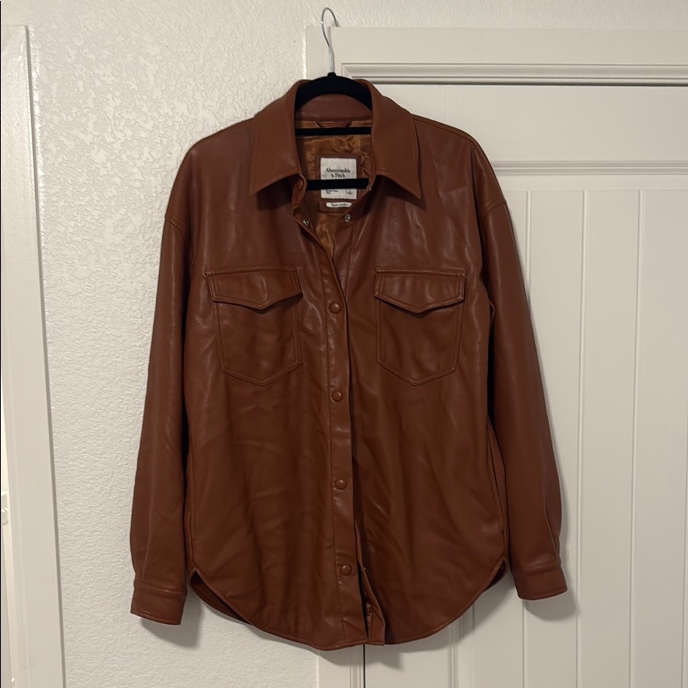 Abercrombie Brown Vegan Leather Button-Up Shacket